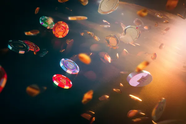 Uma pessoa usando seu dispositivo em um fundo com tema de cassino, ilustrando o processo de retorno suave ao 7KBT.